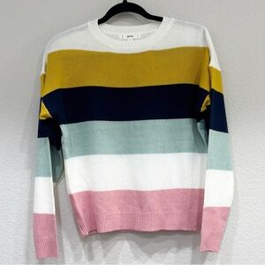 MINE Color Block Striped Crew Neck Pullover Sweater